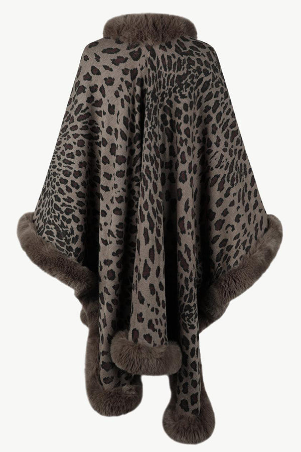 Leopard Print Raw Edge Shawl Cape Cardigan
