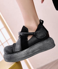 Casual Splicing Platform Flat Shoes Green Cowhide Leather