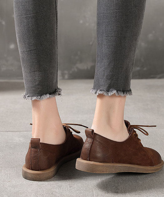 Handmade Caramel Flat Shoes For Lace Up Flat Feet Shoes