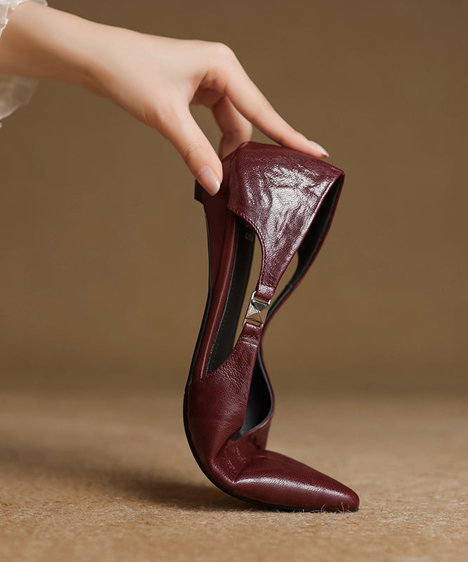 Fashion Splicing Flats Red Sheepskin Hollow Out Pointed Toe