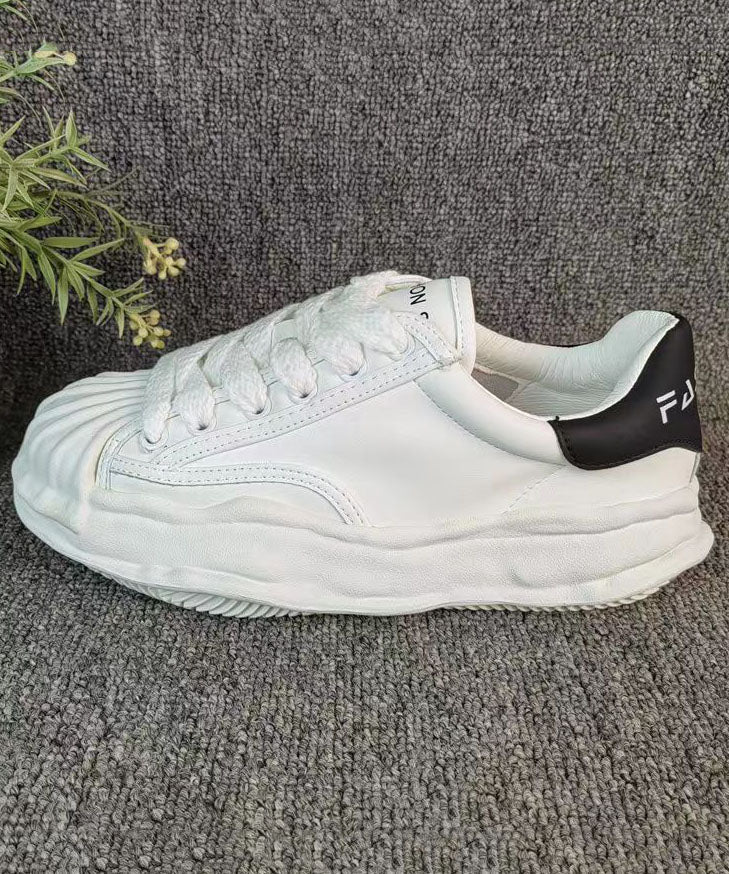 Versatile White Splicing Flat Shoes Cross Strap