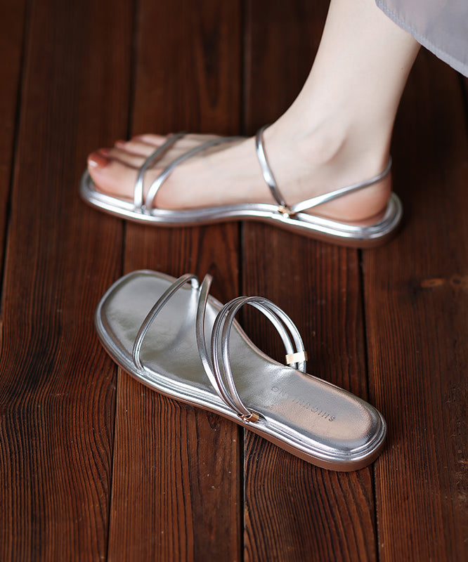 Silver Faux Leather Splicing Slide Sandals Peep Toe