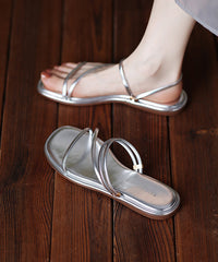Silver Faux Leather Splicing Slide Sandals Peep Toe
