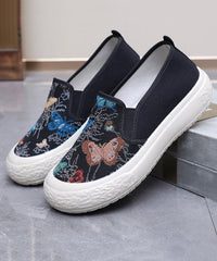 Casual Embroidered Flats Black Cotton Fabric