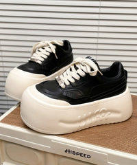 Casual Lace Up Splicing Platform Shoes Beige Cowhide Leather