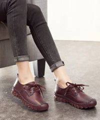 Handmade Black Cowhide Leather Flat Feet Shoes Lace Up Flats