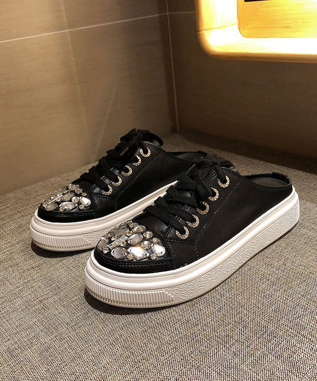 Boutique Pink Splicing Platform Slide Sandals Lace Up Zircon