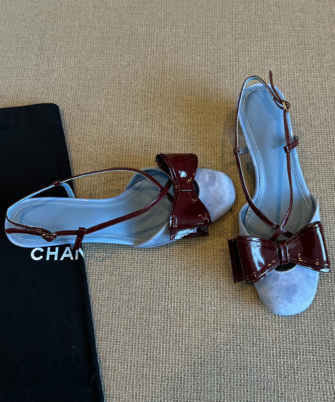 Stylish Blue Suede Bow Cross Strap Splicing Sandals