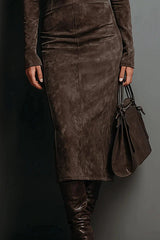 High-neck Long-sleeved Slim-fit Midi Dress