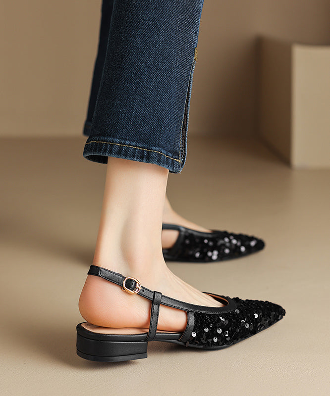 Silver Pointed Toe Hollow Out Sequins Sandals