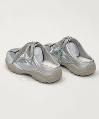 Silver Platform Faux Leather Chic Splicing Slide Sandals Lace Up