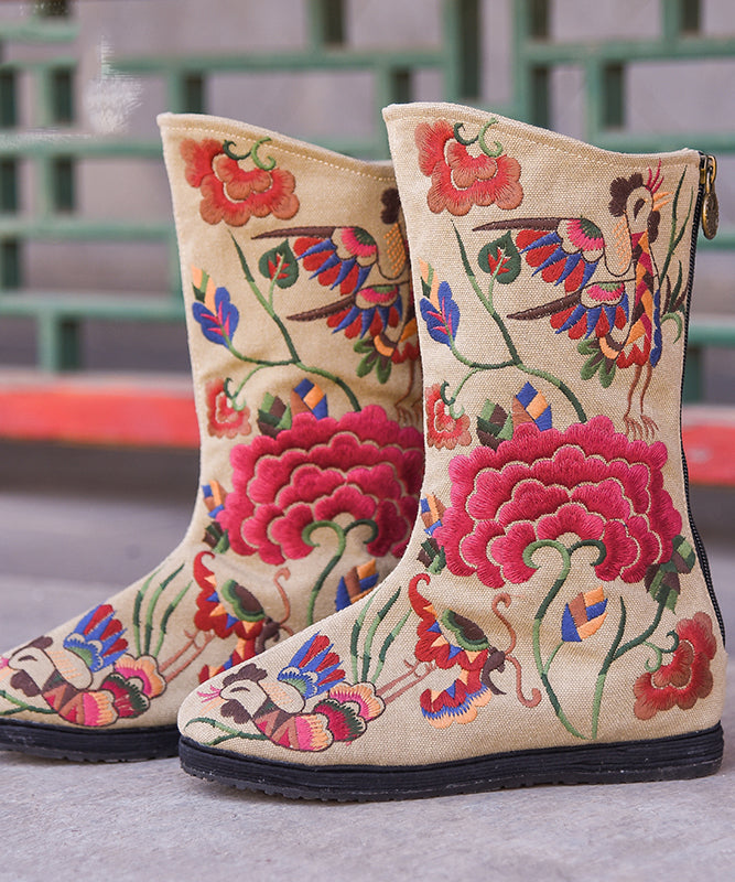 Red Cowgirl Boots Embroideried zippered Comfy Cotton Fabric Knee boots