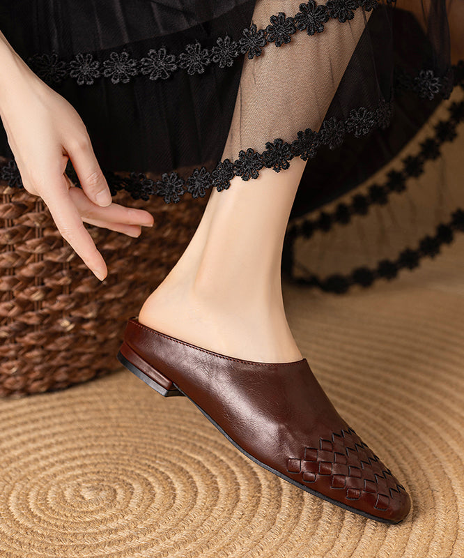 Classy Splicing Comfy Black Cowhide Leather Slide Sandals