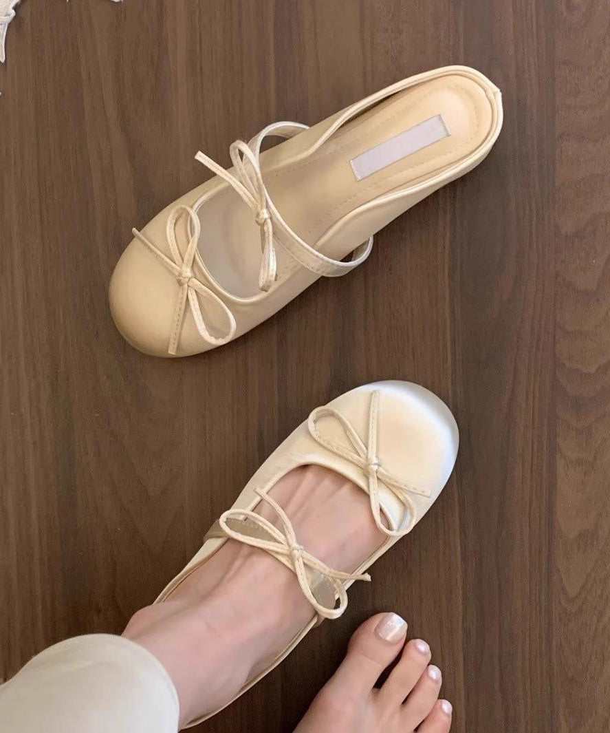 Pink Bow Faux Leather Splicing Slide Sandals