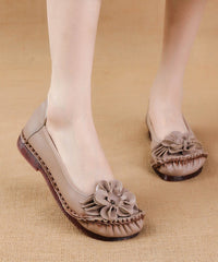 Black Cowhide Leather Soft Splicing Flat Shoes For Women