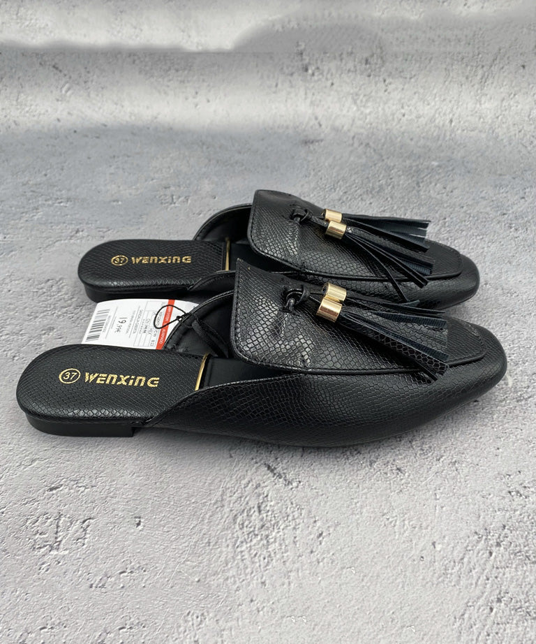 French Apricot Tassel Faux Leather Slide Sandals