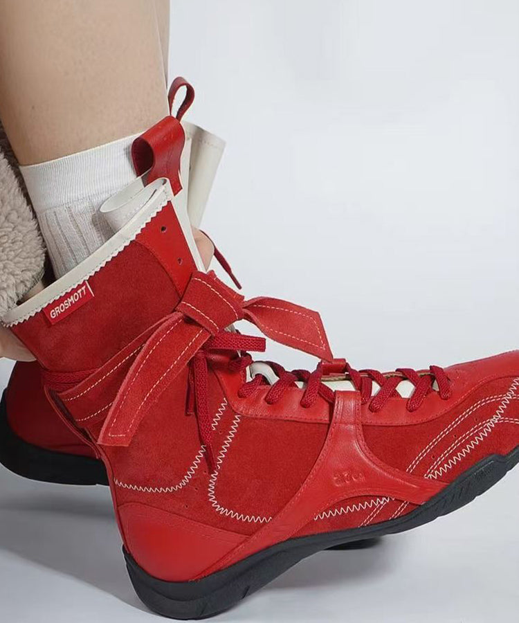 Red Lace Up Suede Splicing Boots