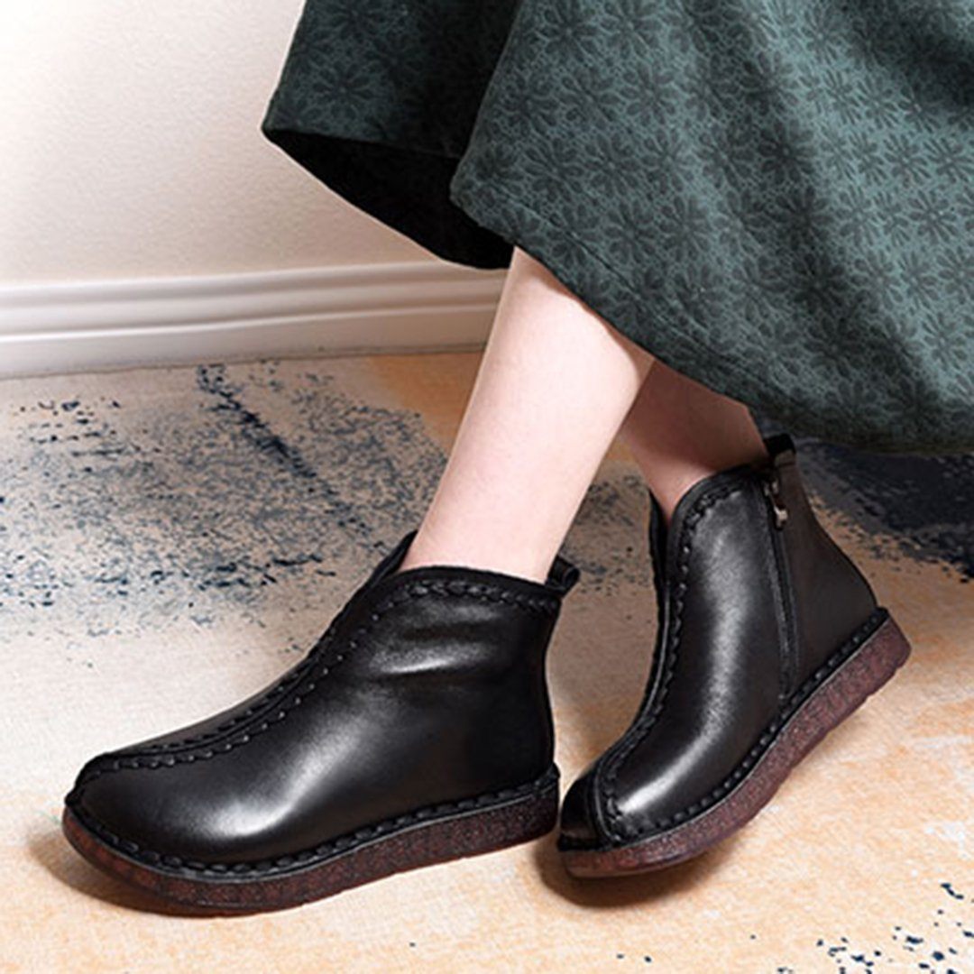 Leather Vintage Ethnic Style Soft Ankle Boots ( Added plush styles)