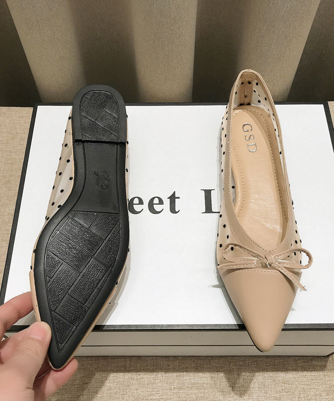 Comfy Splicing Flats Apricot Breathable Mesh Pointed Toe Bow
