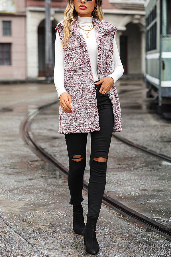 Lapel Sleeveless Pocket Loose Casual Long Vest Coat