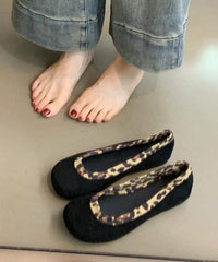 Stylish Black Leopard Splicing Flat Feet Shoes