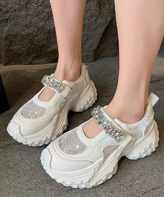 Silver Platform Sequins Zircon Breathable Mesh Sport Shoes