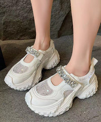 Silver Platform Sequins Zircon Breathable Mesh Sport Shoes