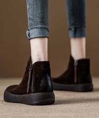 Casual Zippered Splicing Platform Boots Khaki Suede