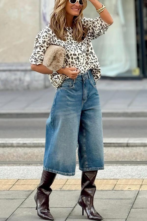 Terminally Denim Pocket Wide Leg Bermudas Jeans