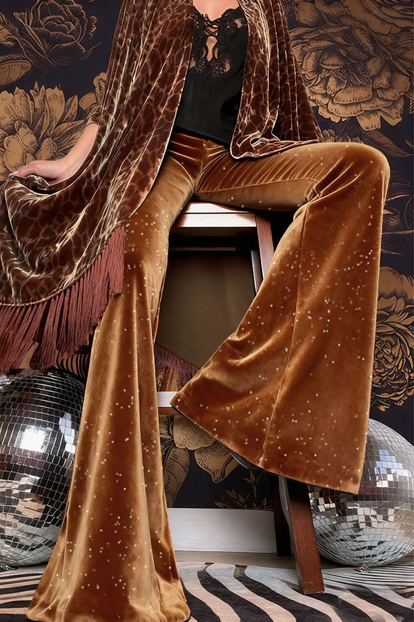 Velvet High-waisted Draped Casual Flared Pants