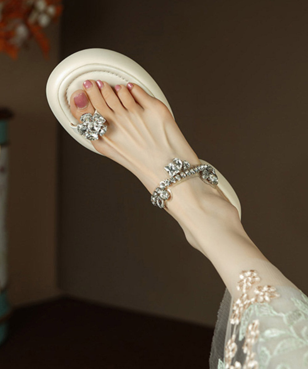 Yellow Zircon Splicing Chunky Flip Flops Slide Sandals