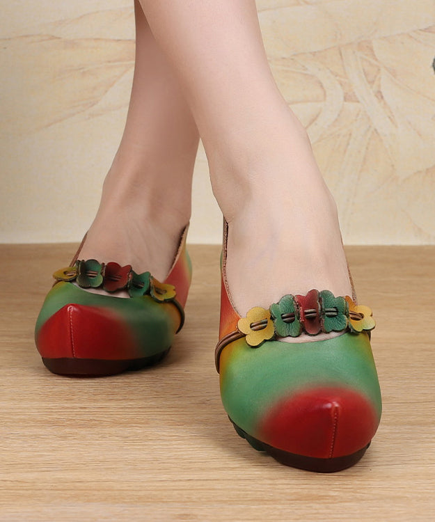 Soft Cowhide Leather Flats Splicing Handmade Retro