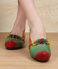 Soft Cowhide Leather Flats Splicing Handmade Retro