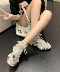 Stylish Green Breathable Mesh Splicing Zircon Flat Feet Shoes