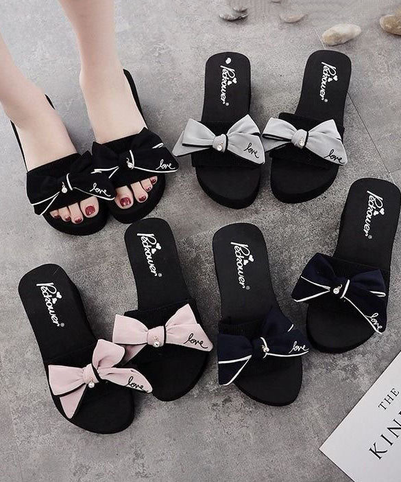 Black Bow Slide Sandals For Women