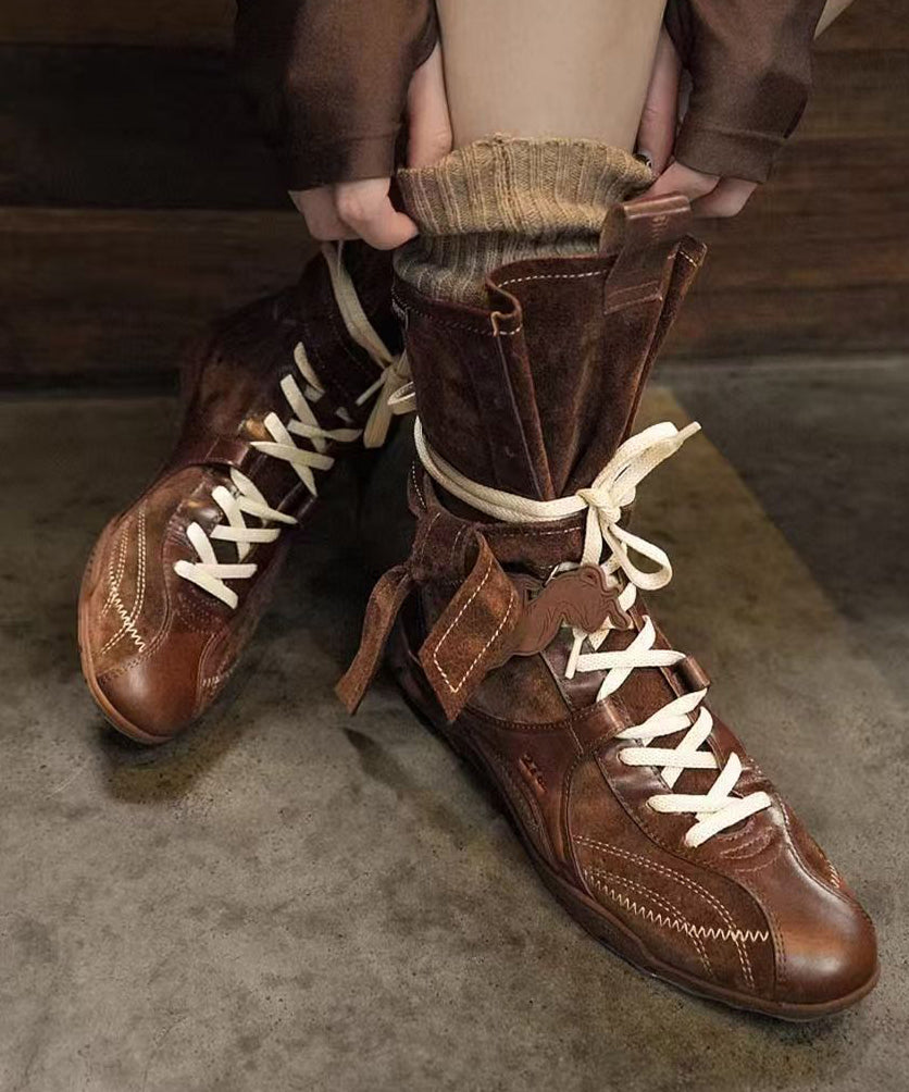 Fashion Brown Suede Splicing Lace Up Boots