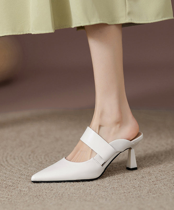 Apricot Faux Leather Fine High Heels Slide Sandals Pointed Toe