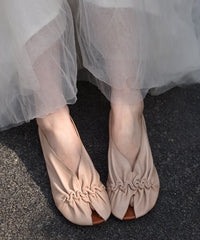 Original Handmade Apricot Cowhide Leather Pleated Fish Mouth Sandals