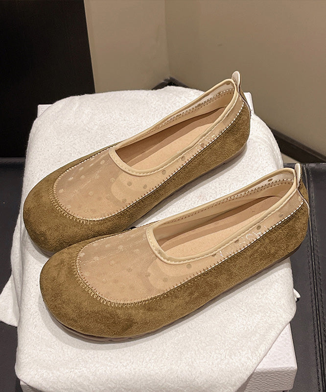 Boutique Breathable Mesh Splicing Platform Flat Shoes Yellow Suede