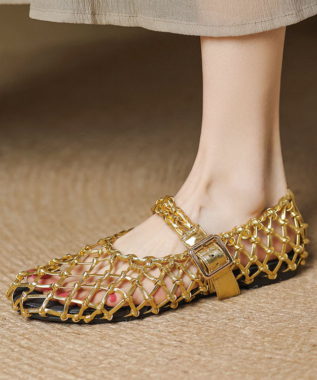 Vacation Style Silver Breathable Hollow Out Woven Flat Sandals