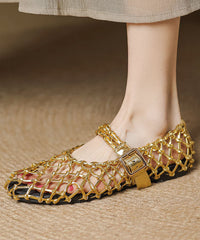 Vacation Style Silver Breathable Hollow Out Woven Flat Sandals