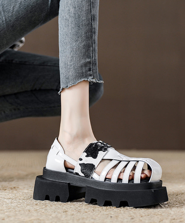 Platform Black Leopard Roman Sandals Hollow Out Design