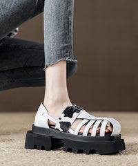 Platform Black Leopard Roman Sandals Hollow Out Design