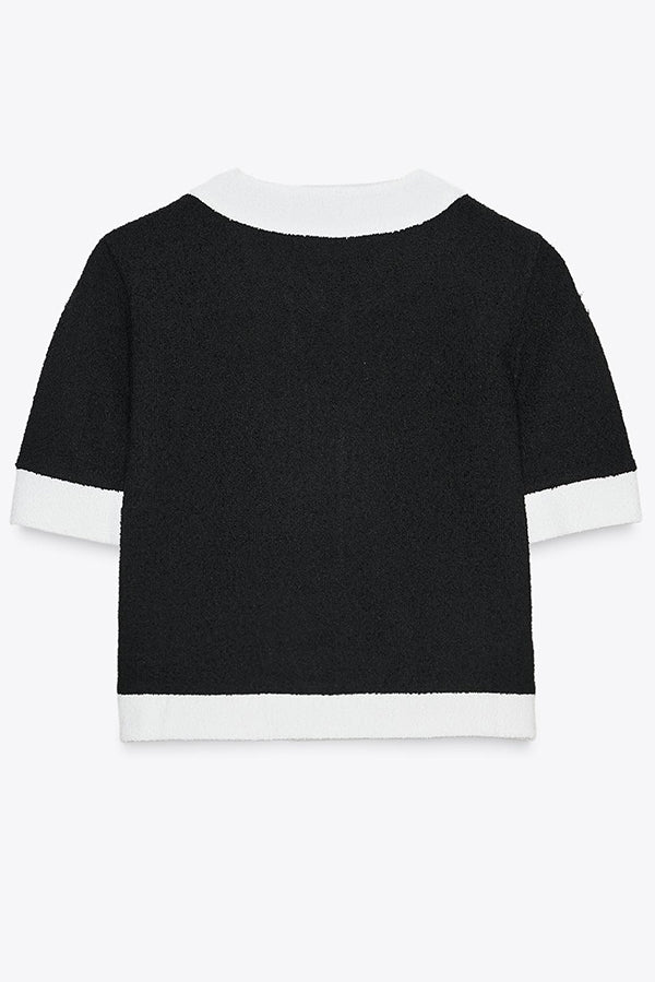 Contrast Color Short-sleeved Button-down Top