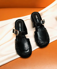 Silver Cowhide Leather Splicing Hollow Out Slide Sandals