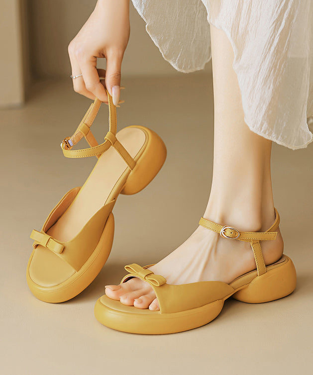 Women Bow Splicing Platform Sandals Purple Cowhide Leather