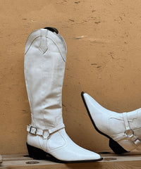 Splicing Chunky Boots Brown Faux Leather Pointed Toe