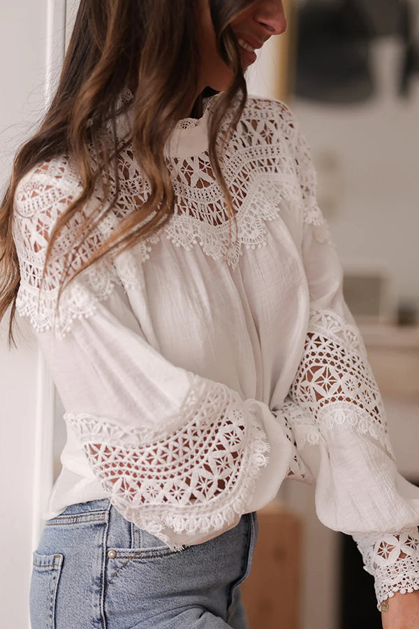 Hollow-out Patchwork Long-sleeved Elegant Shirt