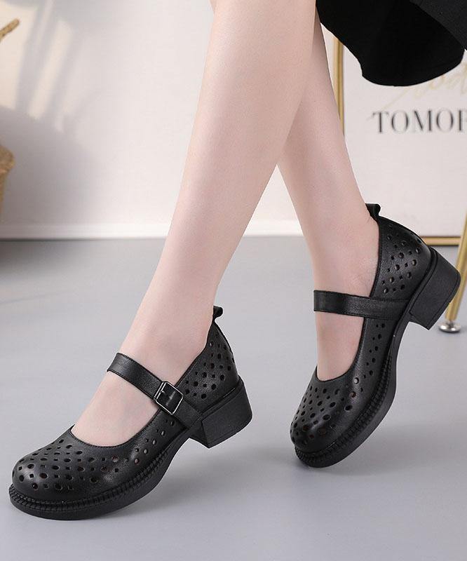 Chocolate Hollow Out Flat Feet Shoes Genuine Leather