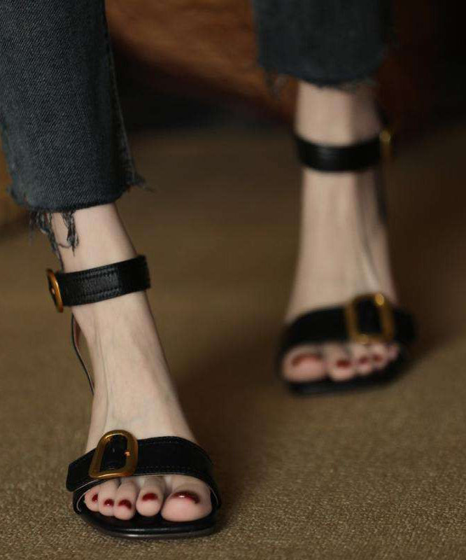 Black Faux Leather Splicing High Heels Sandals Peep Toe